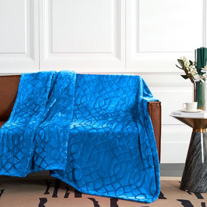 Soft Cozy Fleece Queen Size Blanket, 90x90 Inches – Lightweight Plush Blanket for Bed, Fuzzy 3D Jacquard Design - Royal Blue - color: Royal Blue, size: Queen (90" x 90")