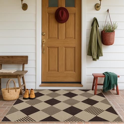 JTJ Easy Jute 3x5 Outdoor Rug, Black & Beige Diamond Pattern, Washable - color: Tan Diamond, size: 3' x 5' (Rectangular)