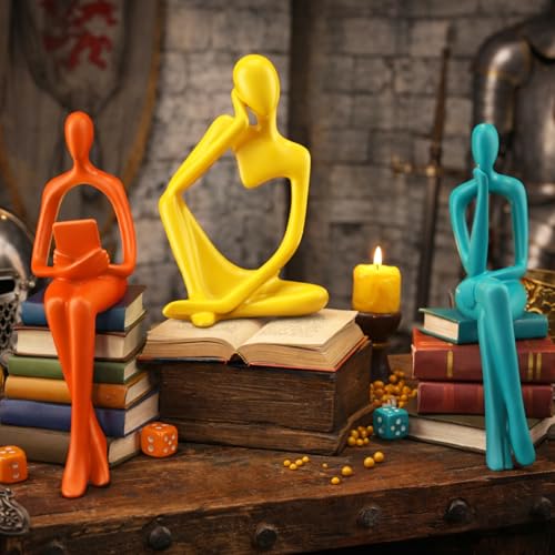 AceOrbit 3 Pcs Mid Century Modern Decor, Thinker Statues Bookshelf Decor - style: Thinker