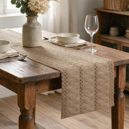 Artoid Mode Linen Woven Farmhouse Hollow Table Runner 12x36 Inch - color: Linen, size: 12" x 36", Table Runner