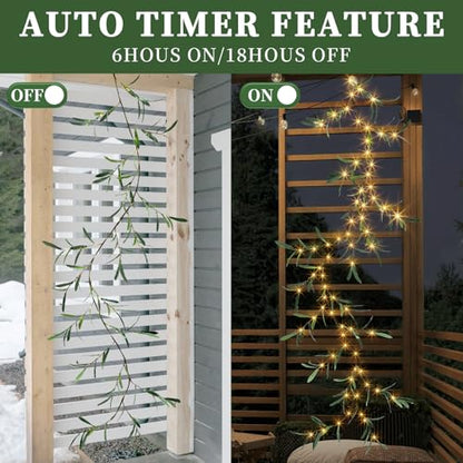 Vanthylit Lighted Artificial Olive Garland, 6FT Faux Greenery Vine Garland