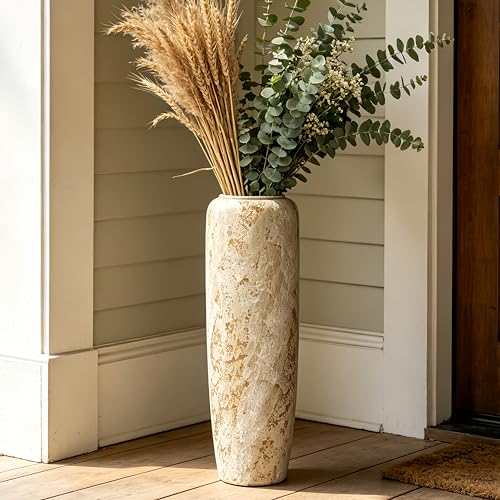 Rustic Ceramic Floor Vase, 24 Inch, Large Farmhouse Decor