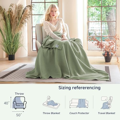 Simple&Opulence 100% Cotton Waffle Weave Throw Blanket 40"x50", Sage Green - color: Sage Green, size: Small(40"x50")