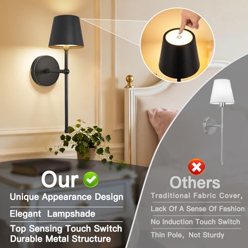 TaoFiaCo Battery Operated Wall Sconces Set of 2,Wireless Wall Sconce Black