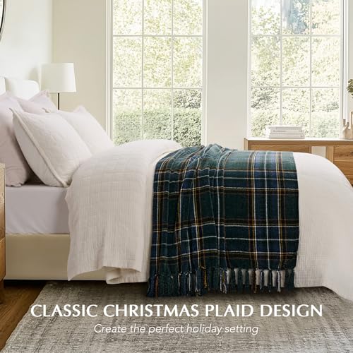EverGrace Chenille Christmas Throw Blanket, 50"x60", Green Stewart Plaid - color: Plaid Christmas Green, size: 50"x60"