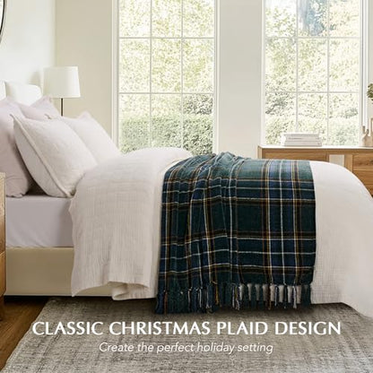 EverGrace Chenille Christmas Throw Blanket, 60"x80", Green Stewart Plaid - color: Plaid Christmas Green, size: 60"x80"