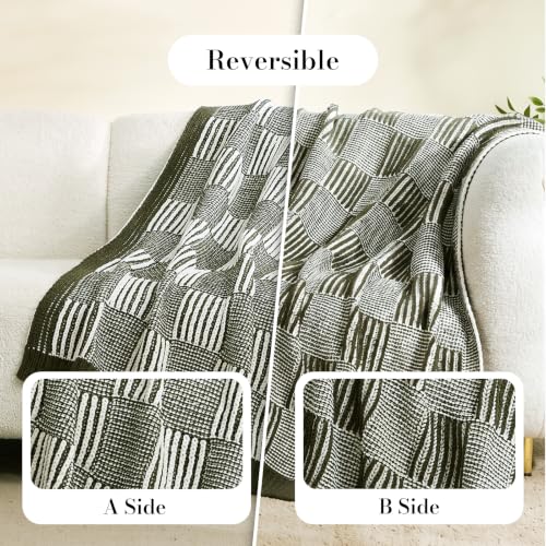 Amélie Home Checkered Knit Throw Blanket for Bed, Olive Green 60"x80" - color: Checkered Olive Green, size: 60" X 80"