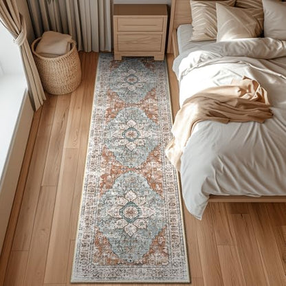 BESTSWEETIE Washable Boho 2x8 Runner Rug for Living Room, Green Brick - color: Green/Brick/Rust Red, size: 8' x 2' (Rectangular)