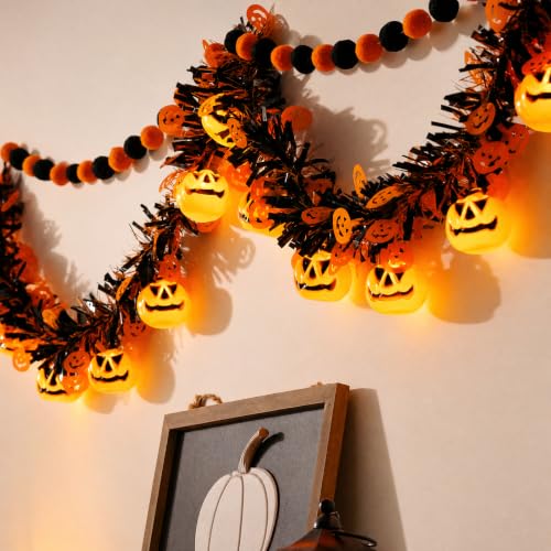 Halloween Garland with Lights, Halloween Tinsel Garland 10FT 20LED - color: Orange Black