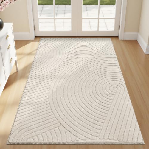 U'Artlines 3x5 Ft Area Rug, Washable Neutral Beige Modern High-Low Pile - size: 3' x 5' (Rectangular)