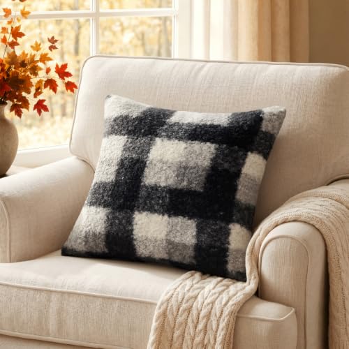 MIULEE Fall Plaid Pillow Covers Boucle Black White 20x20 Set of 2 - color: Black White, size: 20" x 20" (Pack of 2)