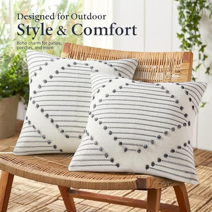 Mecatny Boho Outdoor Throw Pillow Covers 16x16 Set of 2 Grey & Cream White - color: Grey, size: 16" x 16" (Pack of 2)