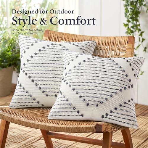 Mecatny Boho Outdoor Throw Pillow Covers 18x18 Set of 2 Grey & Cream White - color: Grey, size: 18" x 18" (Pack of 2)