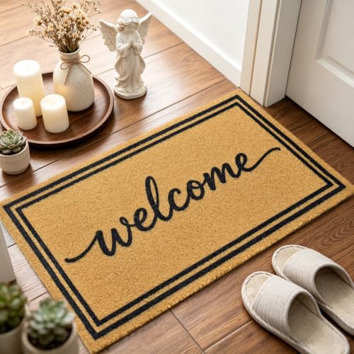 Front Door Mat Outside Non-Slip Welcome Doormat (Welcome, 17x29 in) - color: 1- Welcome Border- 2