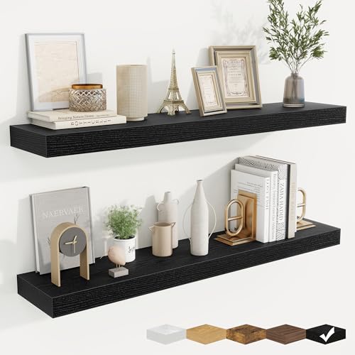 Floating Shelves for Wall, Wall Mounted Wood Shelves, Black, Set of 2, 40in - color: Black, size: 40"W x 6.5"D , 2 Pack