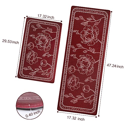 Kitchen Floor Mat Set of 2, Anti Fatigue Kitchen Mat 17"x47"+17"x29" - color: Red, size: 17"x47"+17"x29"