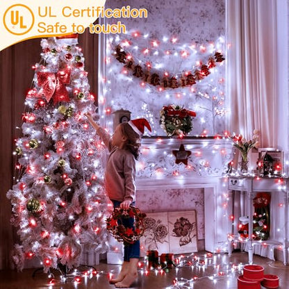 Ollny Red and White Christmas Lights, 400LED 131FT String Light with Remote - color: Red and White, size: 400 LEDs