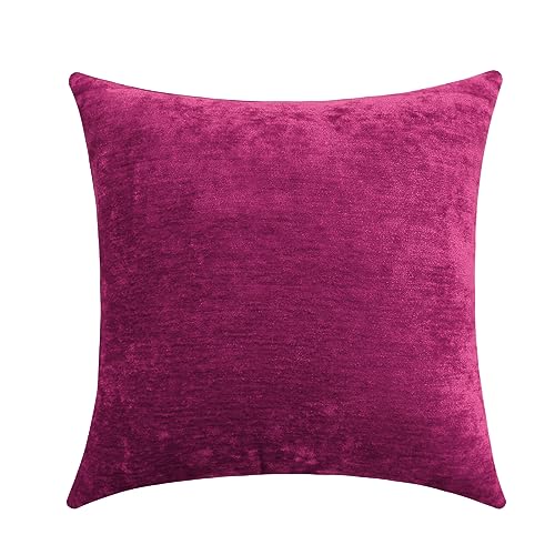 Jeneoo Fuschia Pink Decorative Throw Pillow Covers Soft Chenille Comfy Solid Couch Cushion Cover Decor (Set of 1, 24 x 24 Inches) - color: Fuschia Pink, size: 24" x 24" (Pack of 1)