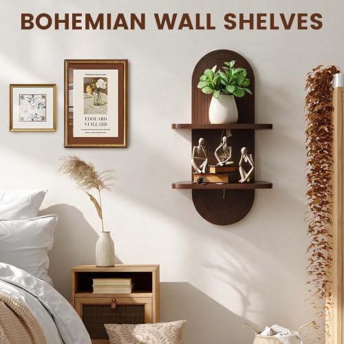 22x11.8Inch Boho Wall Decor, Mid Century Modern Wood Wall Shelf, Dark Brown - color: Dark Brown