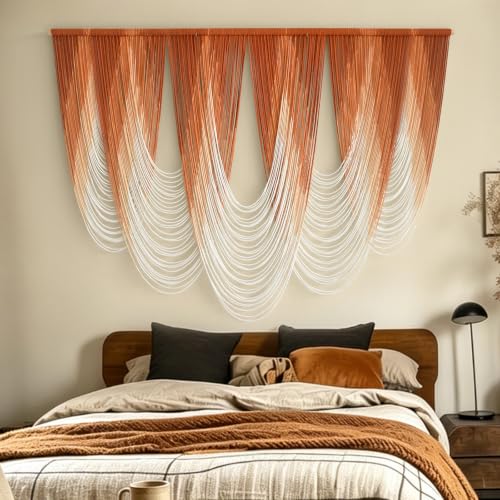 Macrame Wall Hanging Orange Boho Dip Dye Fiber Art Craftsmanship 57"W*41"L - color: Orange