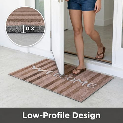 Brown Striped Coil Welcome Mat 20x30 Inch - color: Brown Striped