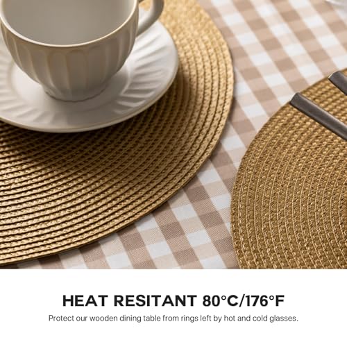Baroyal Round Placemats Set of 8 Plastic Woven Placemats Washable Wipeable Table Mats for Dining Table Heat Resistant Non-Slip Circle Place Mats (Tan) - color: Tan