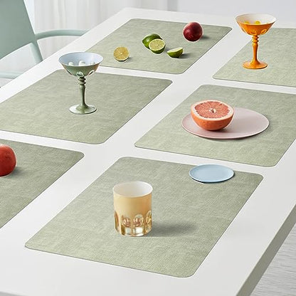 Maxpearl Faux Leather Placemats Set of 6, Easy to Clean, Light Green - color: Light Green