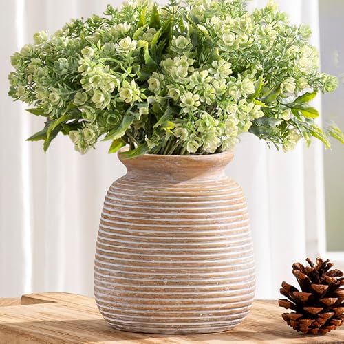Ceramic Rustic Vase, Small Flower Farmhouse Vases Home Decor, 6“ Terracotta Pottery Decorative Pampas Vase for Table Living Room Entryway Mantel Bookshelf Bedroom Bathroom Kitchen-Yellow - color: 6“ H - Yellow