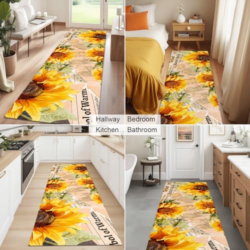 AooHHooA Sunflower Runner Rug 2x8, Non-Slip Washable Yellow Rug for Hallway - color: Sunflower-2, size: 2' x 8' (Runner)