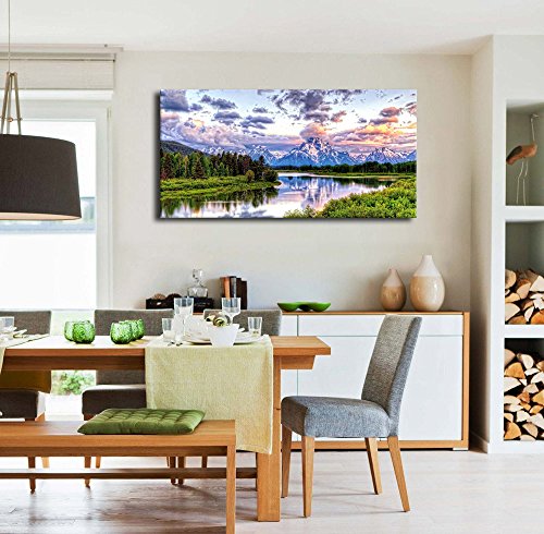 Oxbow Bend Canvas Wall Art Grand Teton National Park Prints, 24"x48" - color: National Park, size: 48"L x 24"W