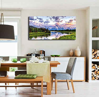 Oxbow Bend Canvas Wall Art Grand Teton National Park Prints, 24"x48" - color: National Park, size: 48"L x 24"W