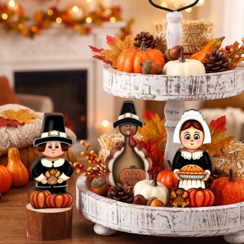 GlikCeil 3 Pcs Thanksgiving Table Decorations Wooden Pilgrim Turkey Sign - style: Thanksgiving Day