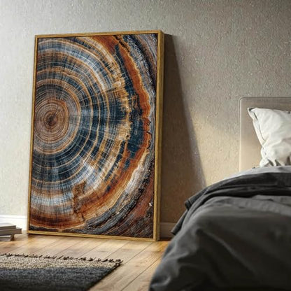 BingruiArt Faux Wood Tree Ring 04 Canvas Wall Art 24x36 Framed - color: Tree Ring - 04, size: 36"L x 24"W