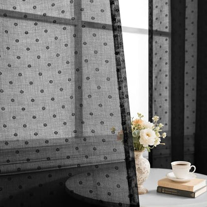 Pitalk Polka Dots Black Sheer Curtains 84 Inches Long Grommet Modern Style - color: Black, size: 52"W x 84"L (Pack of 2)