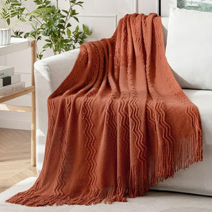 MIULEE Fall Rust Knitted Boho Throw Blanket for Couch 50"x60" - color: Rust, size: 50" x 60"