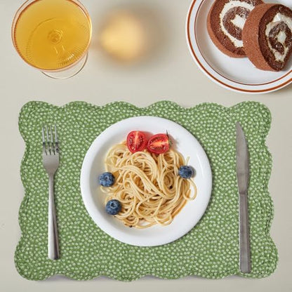 HOMBYS Quilted Placemats Set of 6 Washable-13x18 inches Rectangular Placemats for Kitchen Table-100% Cotton Fabric Rectangular Table Mats, (Green & Withe) - color: Green & Withe