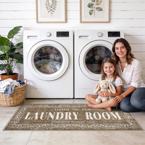 TOPRUUG Laundry Room Rug Runner 20"x48", Non Slip Washable Laundry Mat - color: Brown, size: 1'8" x 4' (Rectangular)