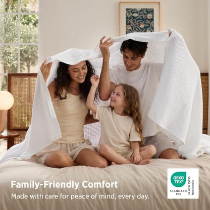 Bedsure 100% Cotton Blanket, Waffle Weave, Queen Size, White, 90"x90" - color: 01 White, size: Queen (90" X 90")