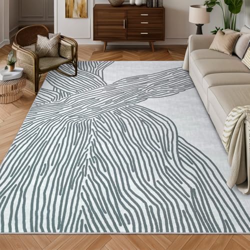 YIHOUSE Grey Rug for Living Room, 5×7 Modern Abstract Area Rug, Geometric Contemporary Wave Striped Rugs for Playroom Nursery, Washable Nonslip Large Rug for Bedroom Dining Room - color: Modern Lines Grey, size: 5' x 7' (Rectangular)