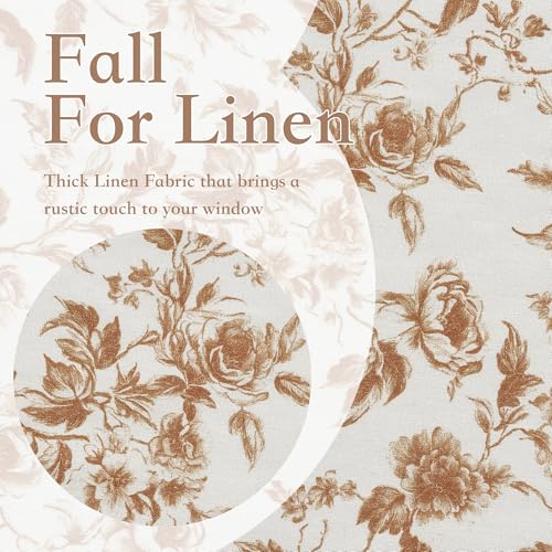 NICETOWN Faux Linen Valance for Windows Kitchen Living Room, Autumn Yellow Brown Peony Printed Rod Pocket Farmhouse Country Rustic Bathroom Small Window Treatment (52x18 inch, 1 Panel) - color: Yellow Brown, size: 52"W x 18"L (Pack of 1)