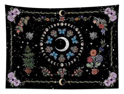 WEENEO Boho Butterfly Moon Tapestry Wall Hanging,Purple Floral,60x40 Inch - color: Black, size: 40"L x 60"W