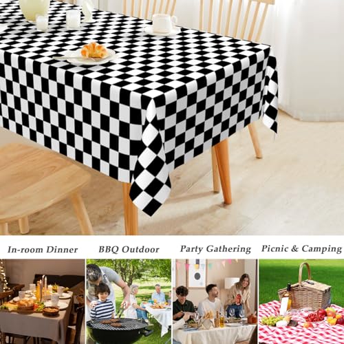 Mulbozy 2 Pcs Checkered Tablecloth, Black and White Checkered Table Cloth - color: Checkered-black White, size: 54" X 108" Rectangle