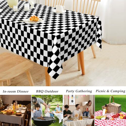 Mulbozy 2 Pcs Checkered Tablecloth, Black and White Checkered Table Cloth - color: Checkered-black White, size: 54" X 108" Rectangle