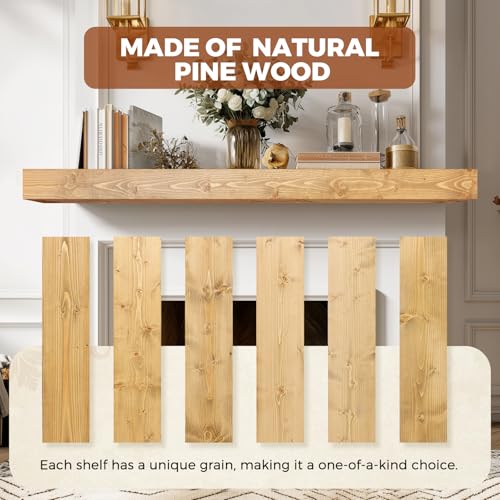 72x8x3in Rustic Fireplace Mantel Pine Wood, Natural Wood - color: Natural Wood, size: 72x3x8-hollow