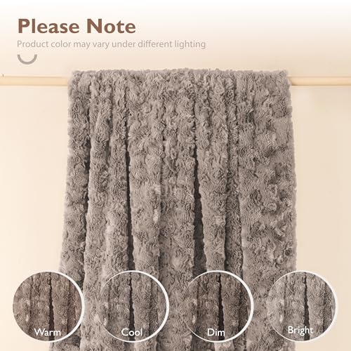 ALPHA HOME, Fluffy Polyester Throw Blanket, Throw Size, Light Coffee - color: Light Coffee, size: Throw