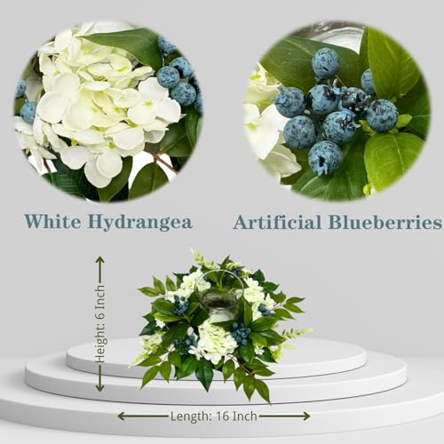 Svndlyn Candle Holder Centerpiece with Glass Hurricane and White Hydrangeas