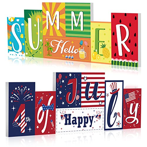 Hello Summer Table Decor Beach Party Centerpiece Wooden Sign for Home Office Indoor Outdoor Tiered Tray Shelf - style: Flag