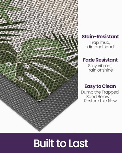 DEXI Front Door Mat Outside Entrance, 3x5 Summer Tropical Leaves Plant - color: Olive Green, size: 36" x 60" (Rectangular)