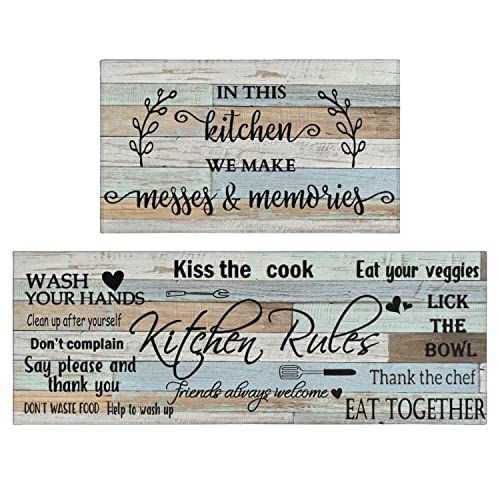 Kitchen Rules Rugs Set of 2,Washable Kitchen Mats 17x30+17x47 - color: Kitchen Rules, size: 17" x 30" + 17" x 47" (Set of 2)