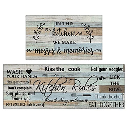 Kitchen Rules Rugs Set of 2,Washable Kitchen Mats 17x30+17x47 - color: Kitchen Rules, size: 17" x 30" + 17" x 47" (Set of 2)